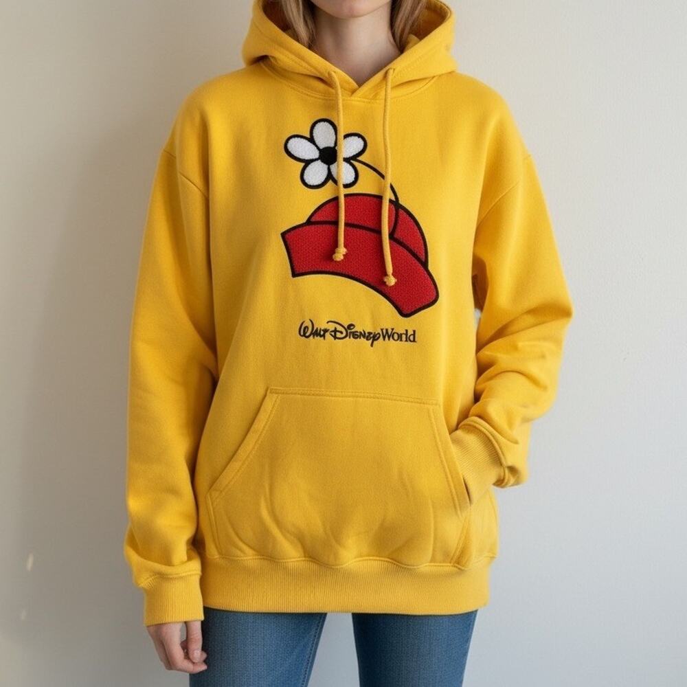 Disney Parks WDW Minnie Mouse Flower Hat Hoodie Yellow Unisex Small S NWT